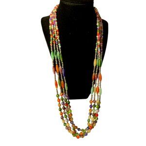 VTG Faux Agate Multi Strand Necklace Lucite Multicolor Beaded